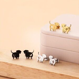Silver or Gold  Dachshund Earrings, stainless steel heart butts 1 pair